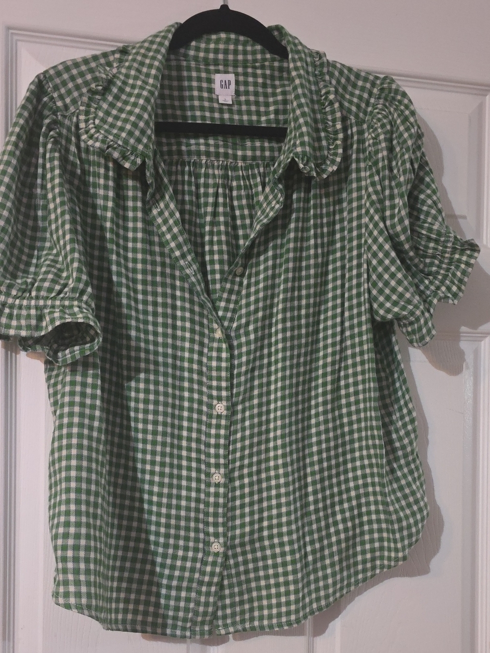 GAP Green and White Gingham Button-Down Blouse